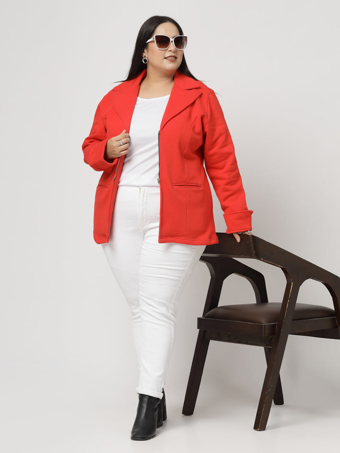 Plus Size Women Fleece Longline Tailored Jacket