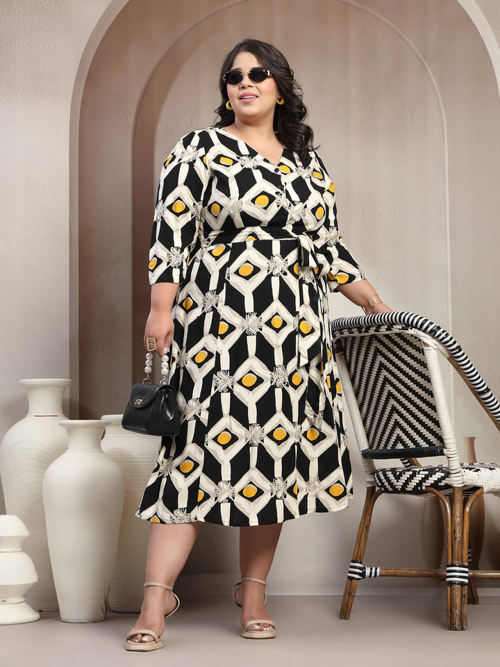 Plus Size Printed Midi Fit and Flare Dress