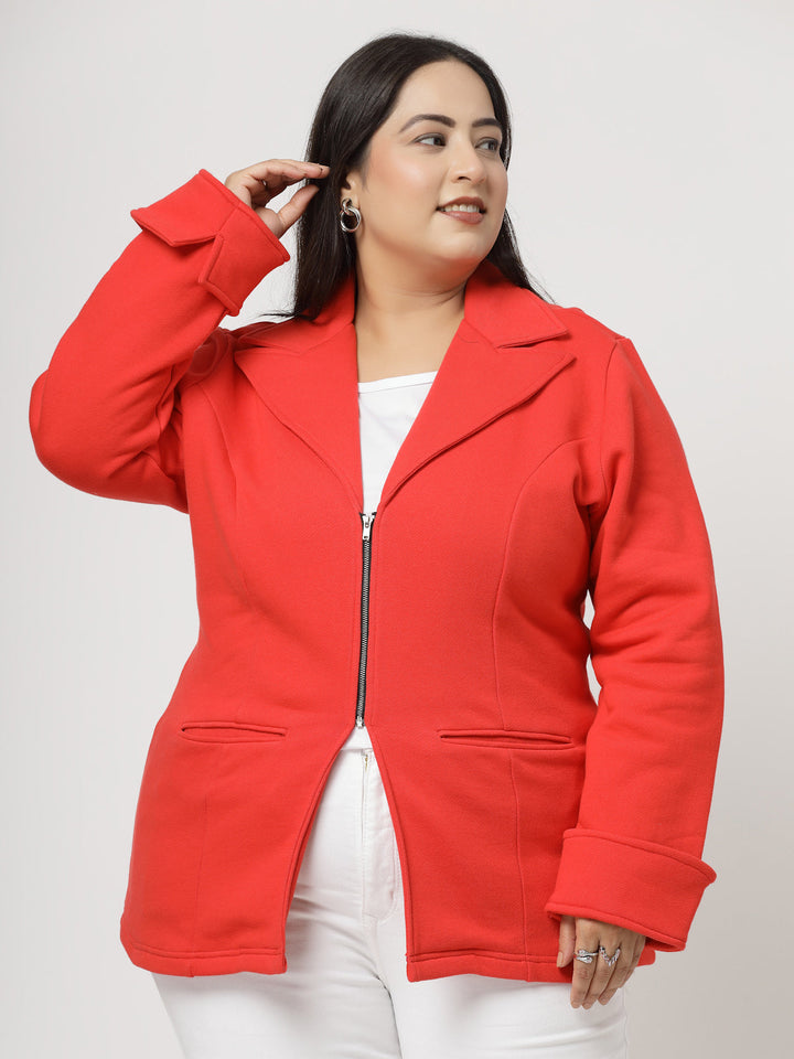 Plus Size Women Fleece Longline Tailored Jacket