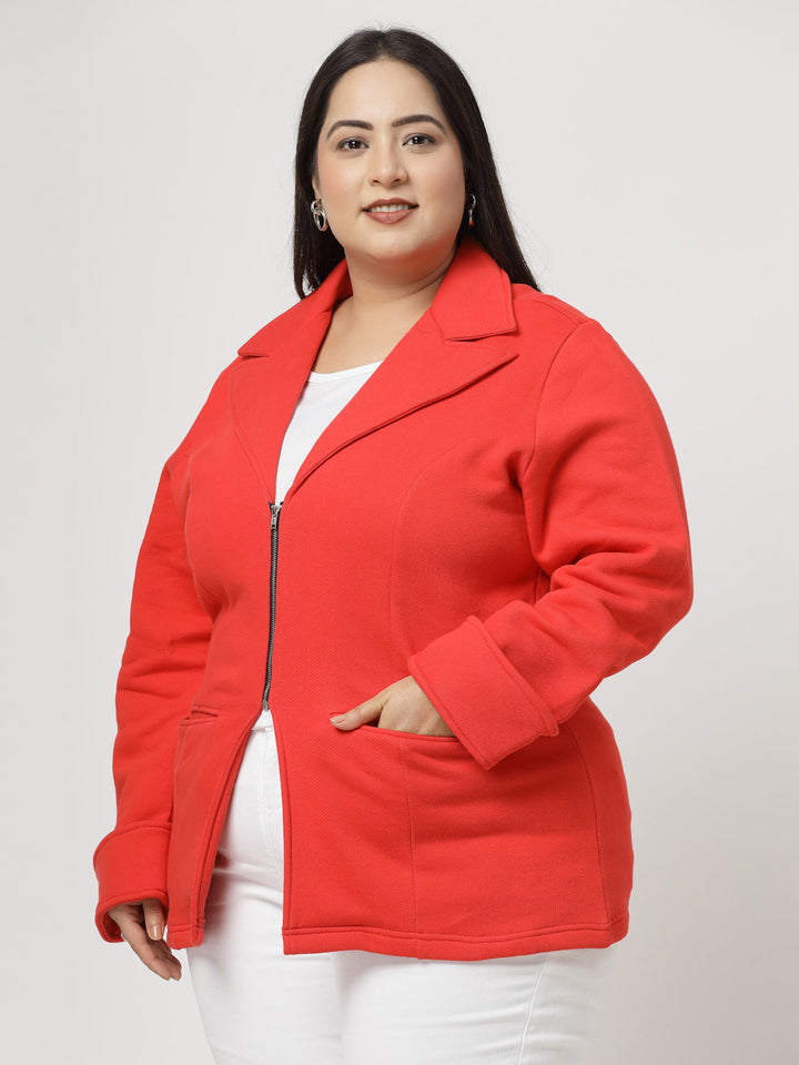Plus Size Women Fleece Longline Tailored Jacket