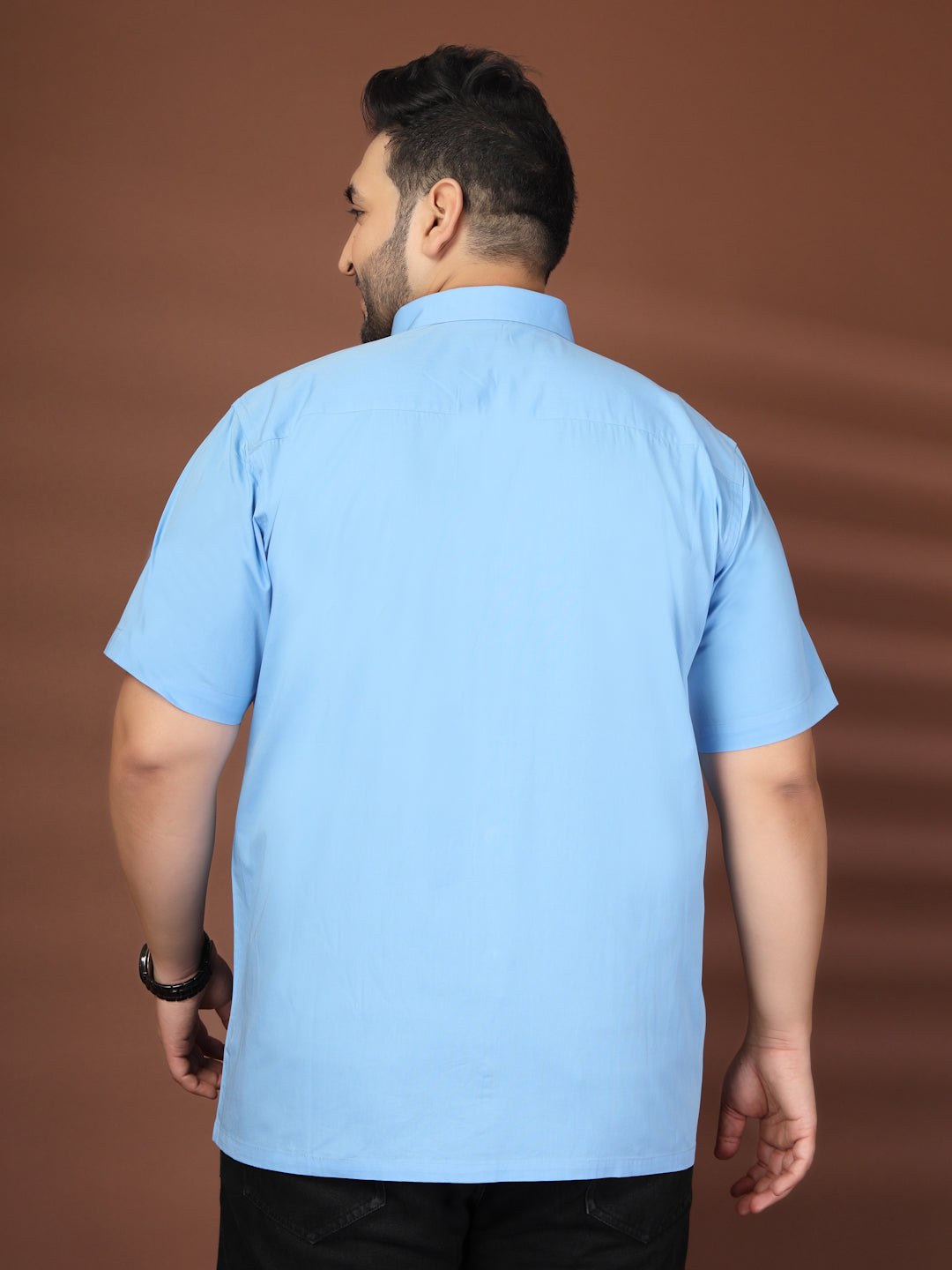 Plus Size Men Blue Printed Casual Cotton Shirt
