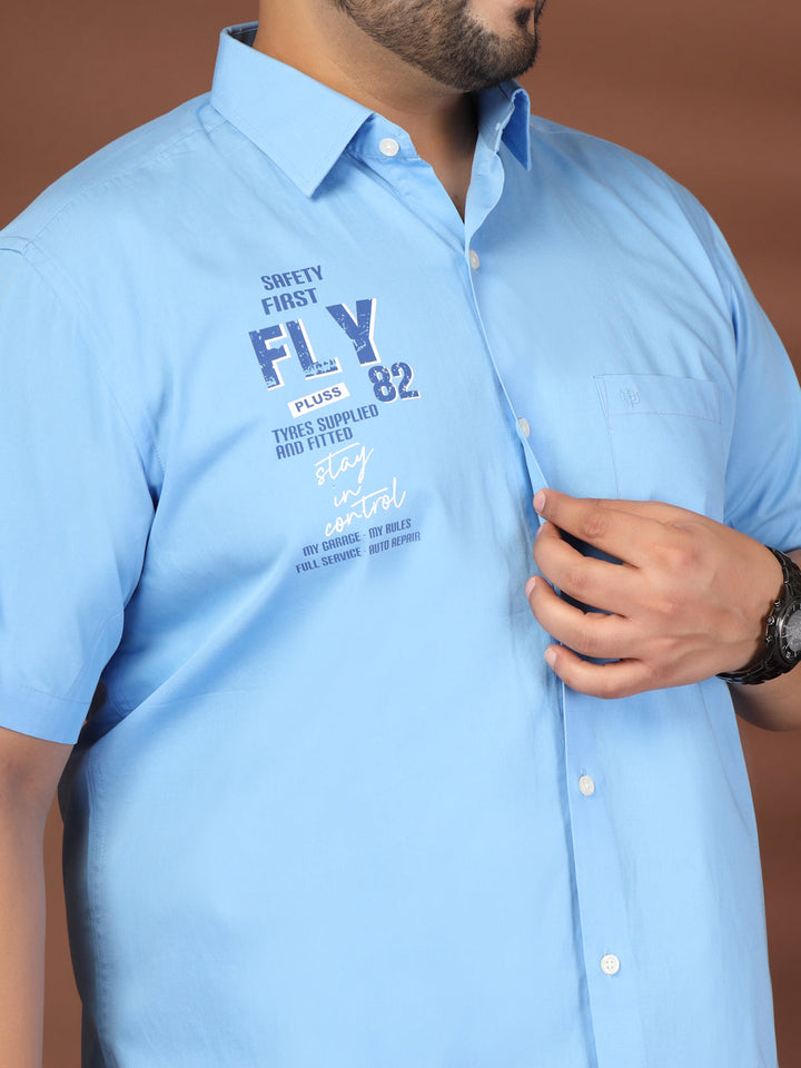 Plus Size Men Blue Printed Casual Cotton Shirt