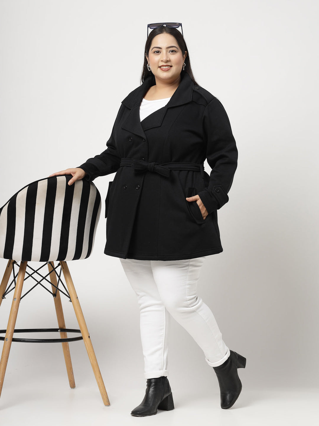 Plus Size Women Fleece Longline Tailored Jacket