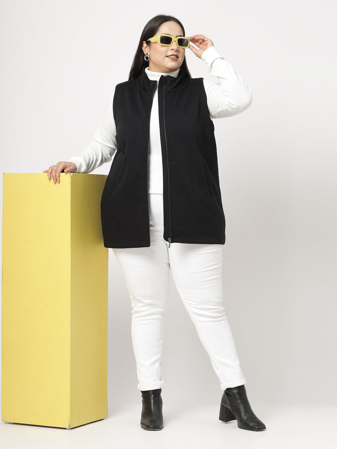 Plus Size Women Checked Fleece Longline Padded Jacket