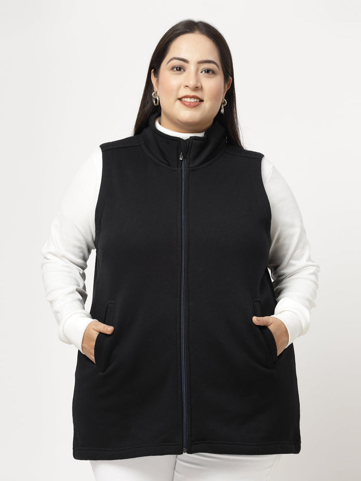 Plus Size Women Checked Fleece Longline Padded Jacket