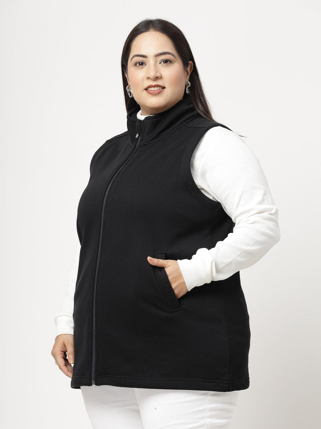 Plus Size Women Checked Fleece Longline Padded Jacket