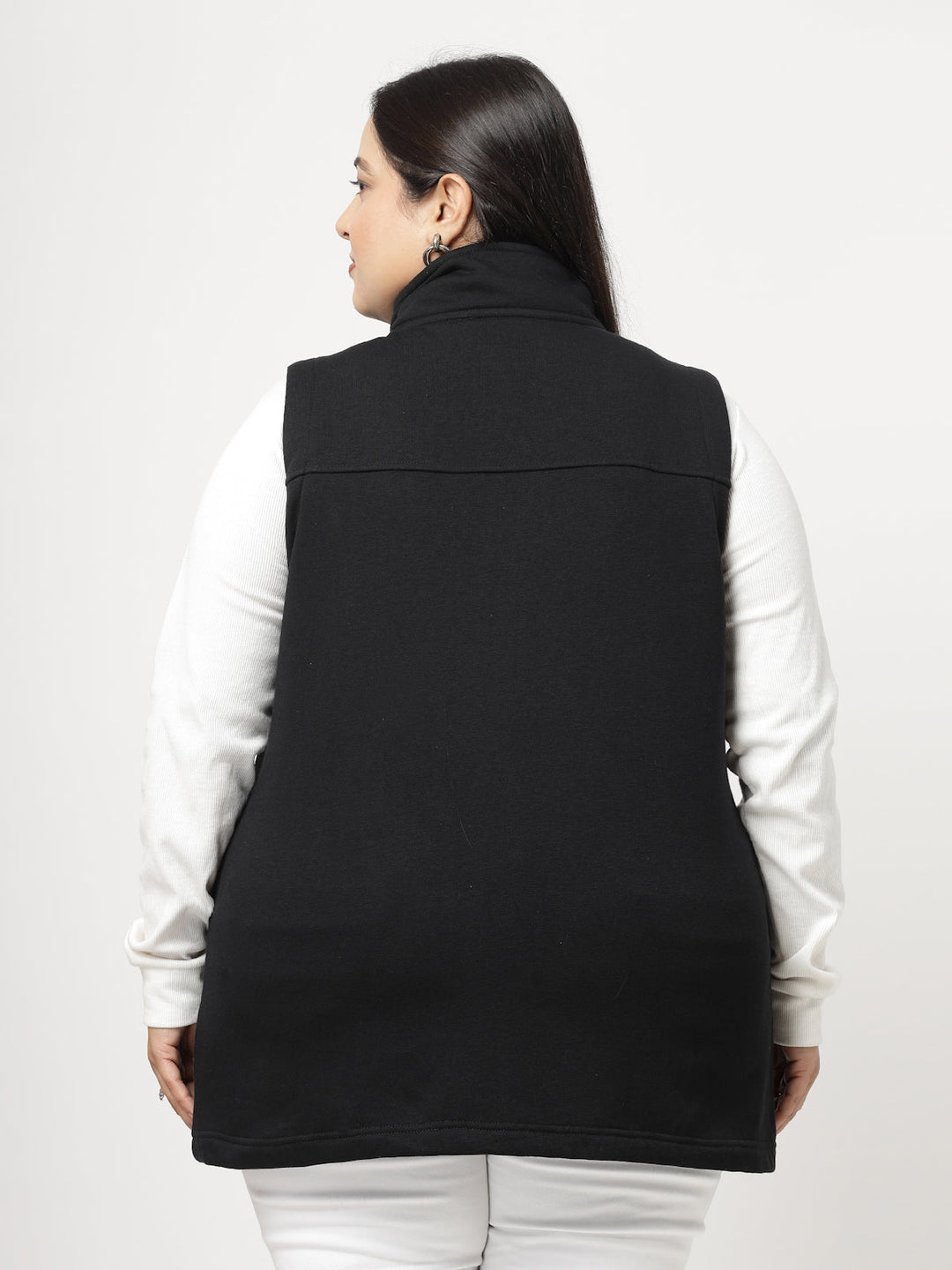 Plus Size Women Checked Fleece Longline Padded Jacket