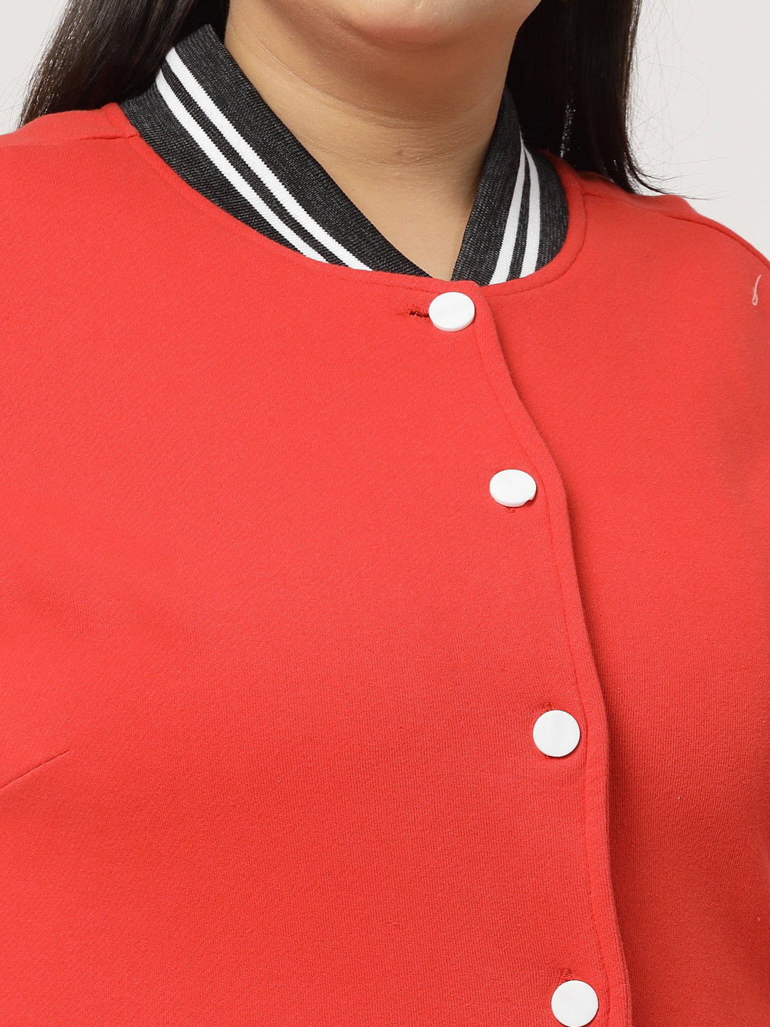 Plus Size Women Colourblocked Fleece Crop Bomber Jacket