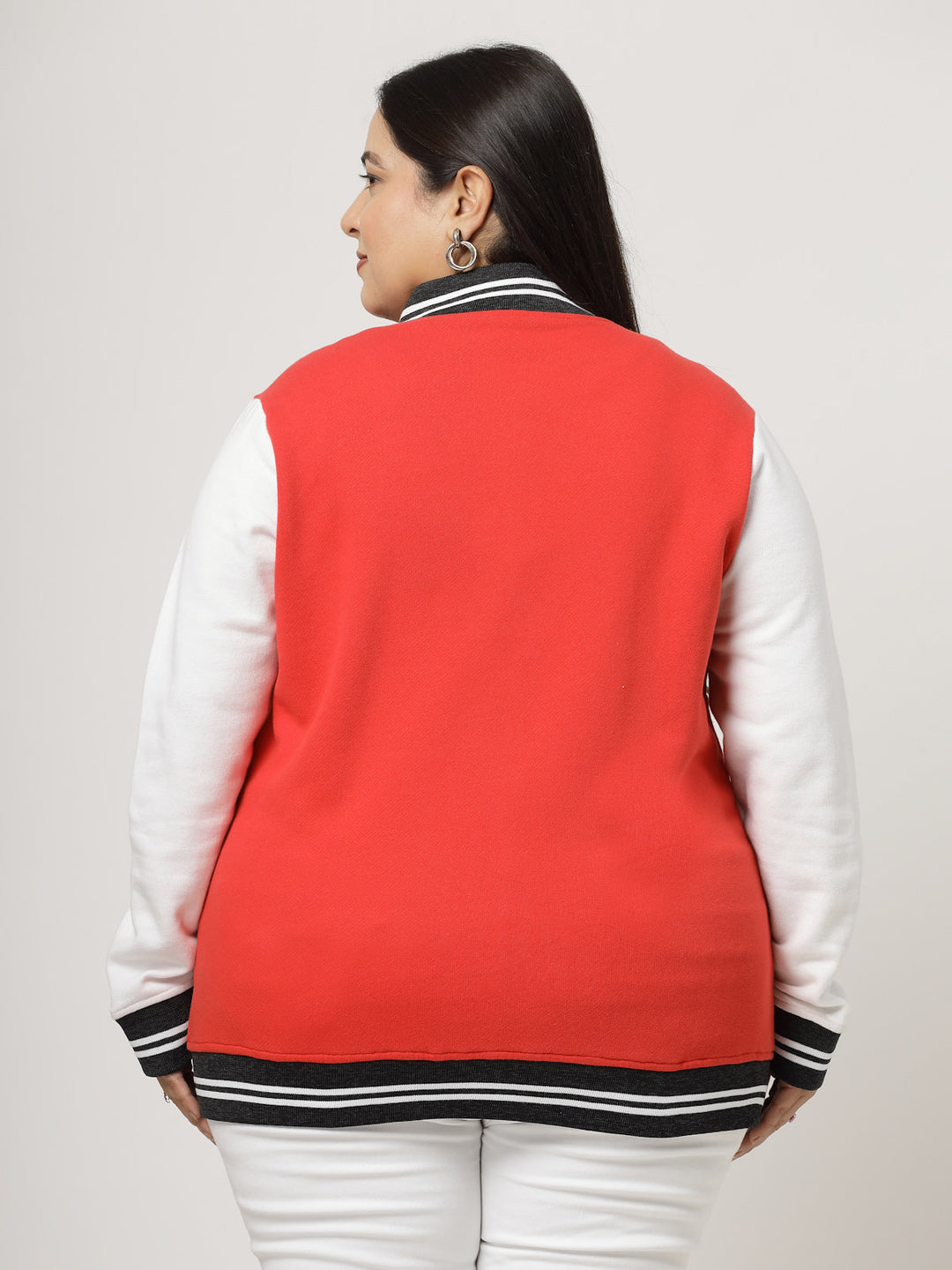 Plus Size Women Colourblocked Fleece Crop Bomber Jacket