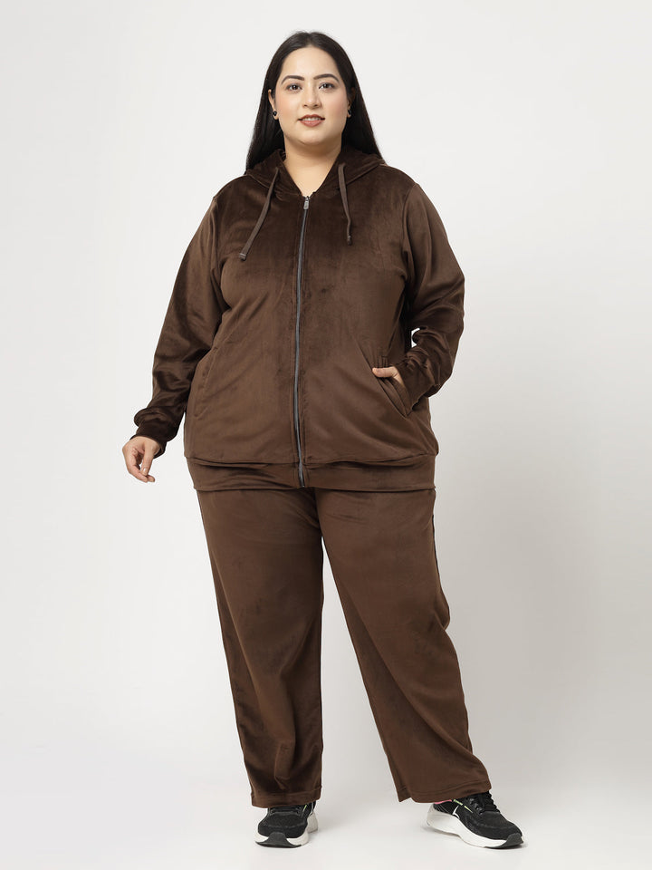Plus Size Women  Velvet Hooded Tracksuit