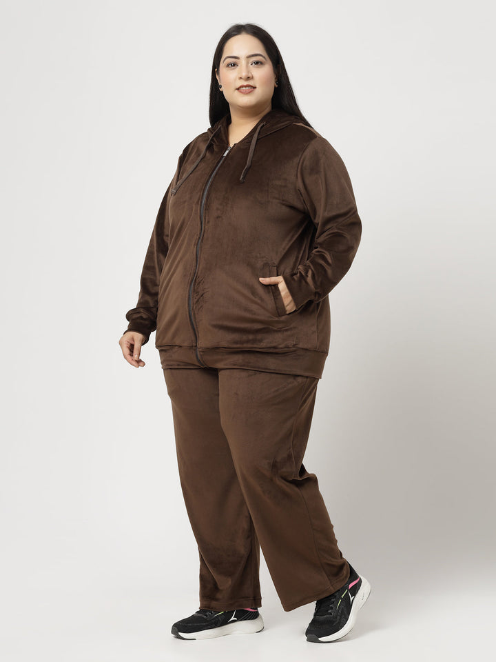 Plus Size Women  Velvet Hooded Tracksuit