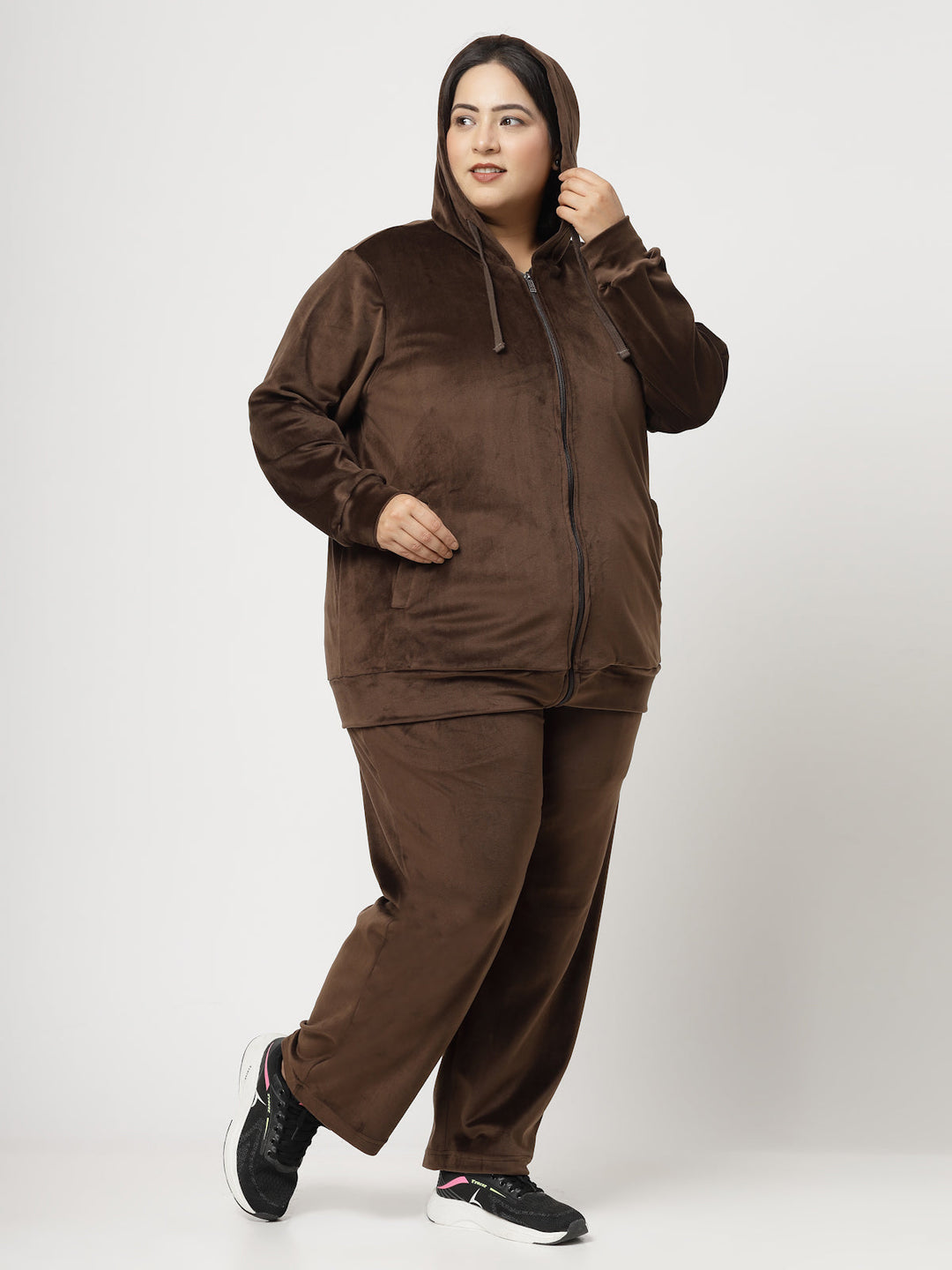 Plus Size Women  Velvet Hooded Tracksuit