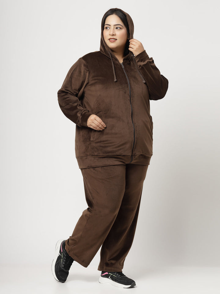 Plus Size Women  Velvet Hooded Tracksuit