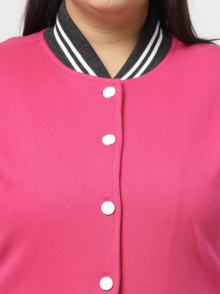 Plus Size Women Fleece Varsity Jacket with Embroidered