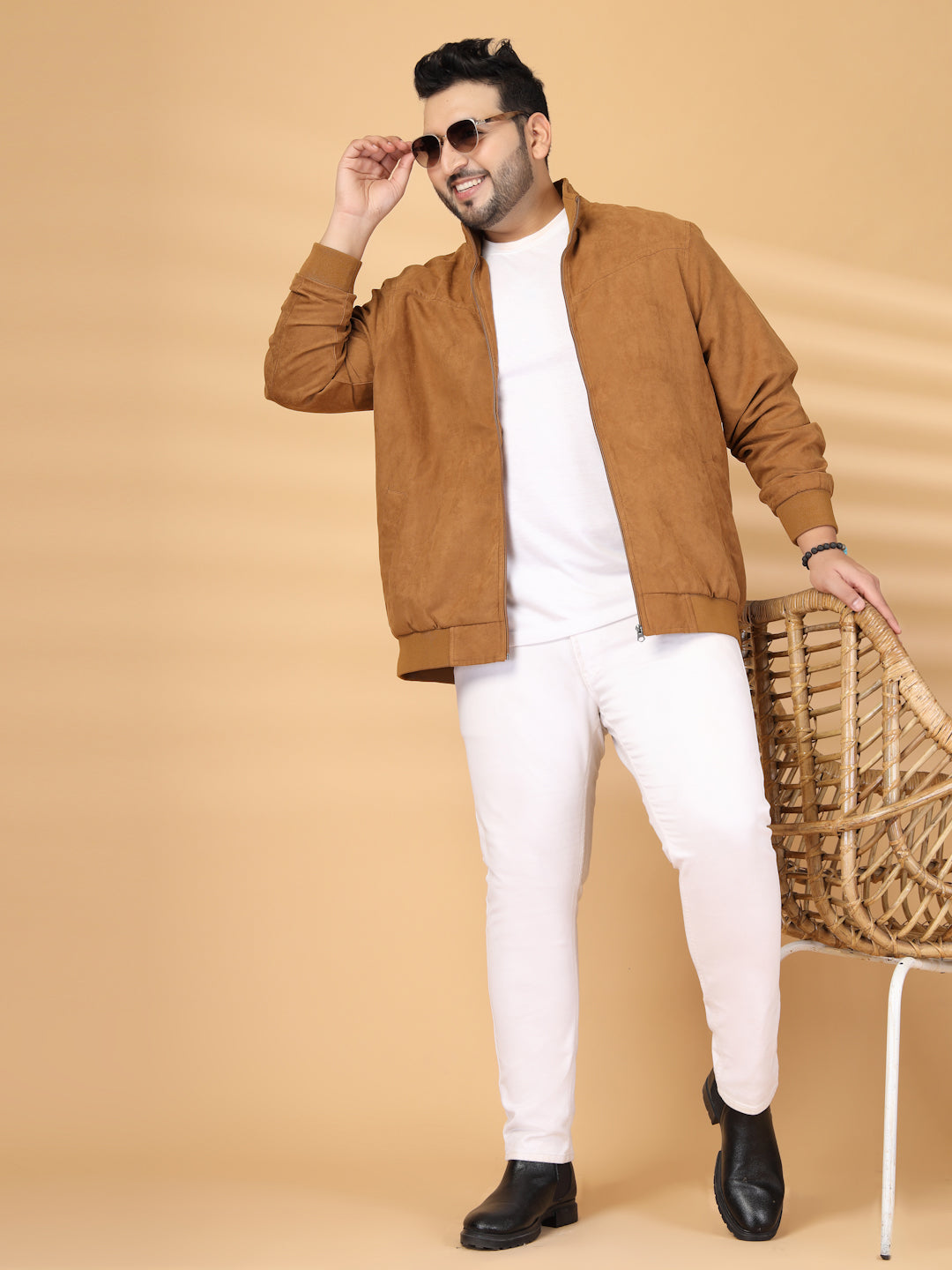 Plus Size Men Mock Collar Solid Bomber Jacket