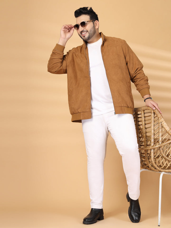 Plus Size Men Mock Collar Solid Bomber Jacket