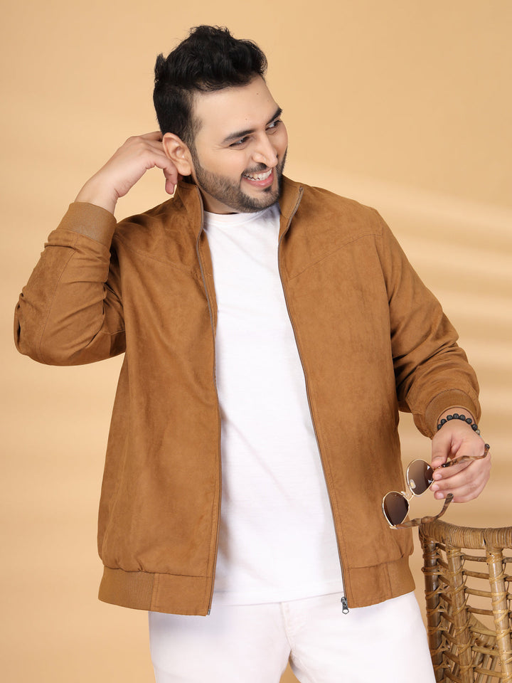Plus Size Men Mock Collar Solid Bomber Jacket