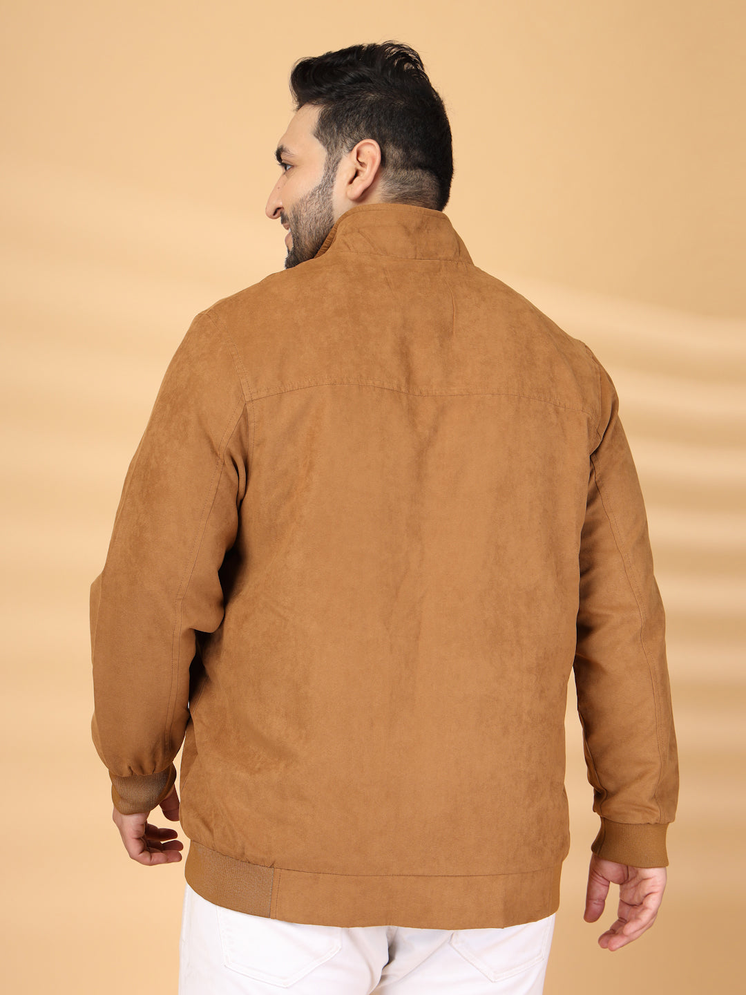 Plus Size Men Mock Collar Solid Bomber Jacket