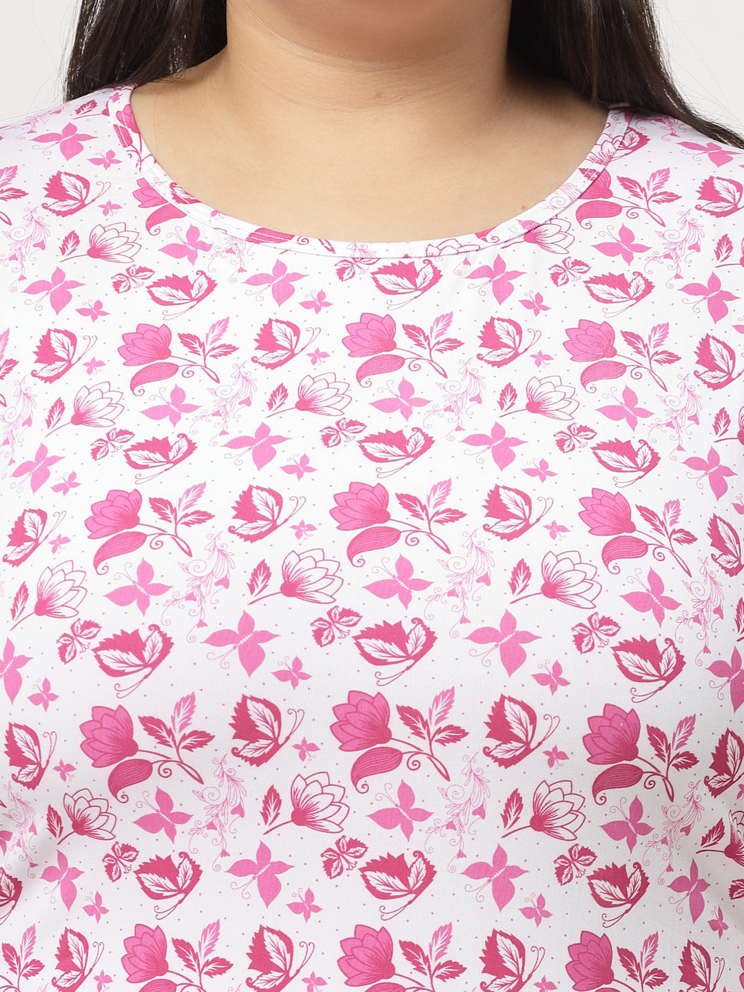 Plus Size Women Pink Floral Printed T-shirt