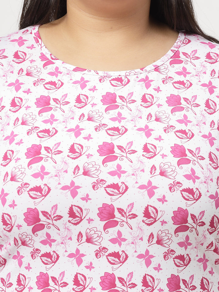 Plus Size Women Pink Floral Printed T-shirt
