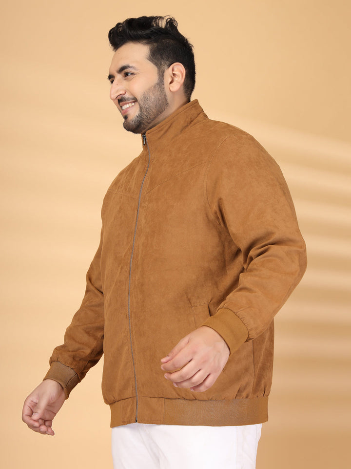 Plus Size Men Mock Collar Solid Bomber Jacket