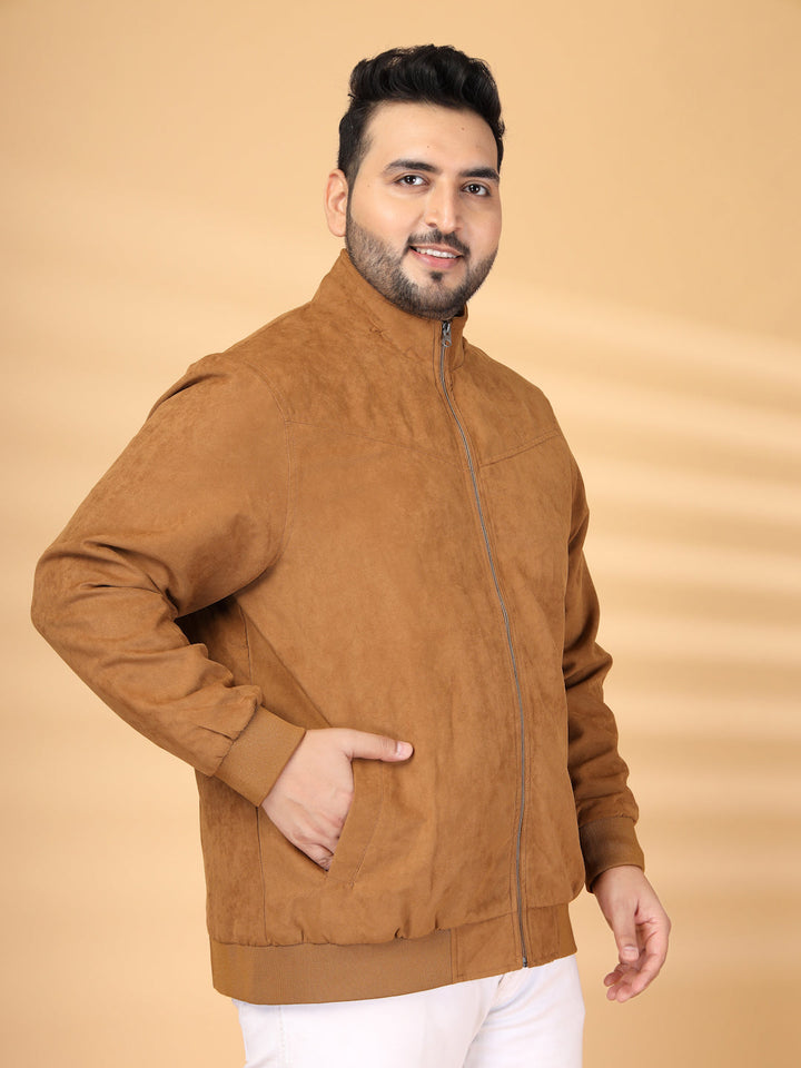 Plus Size Men Mock Collar Solid Bomber Jacket