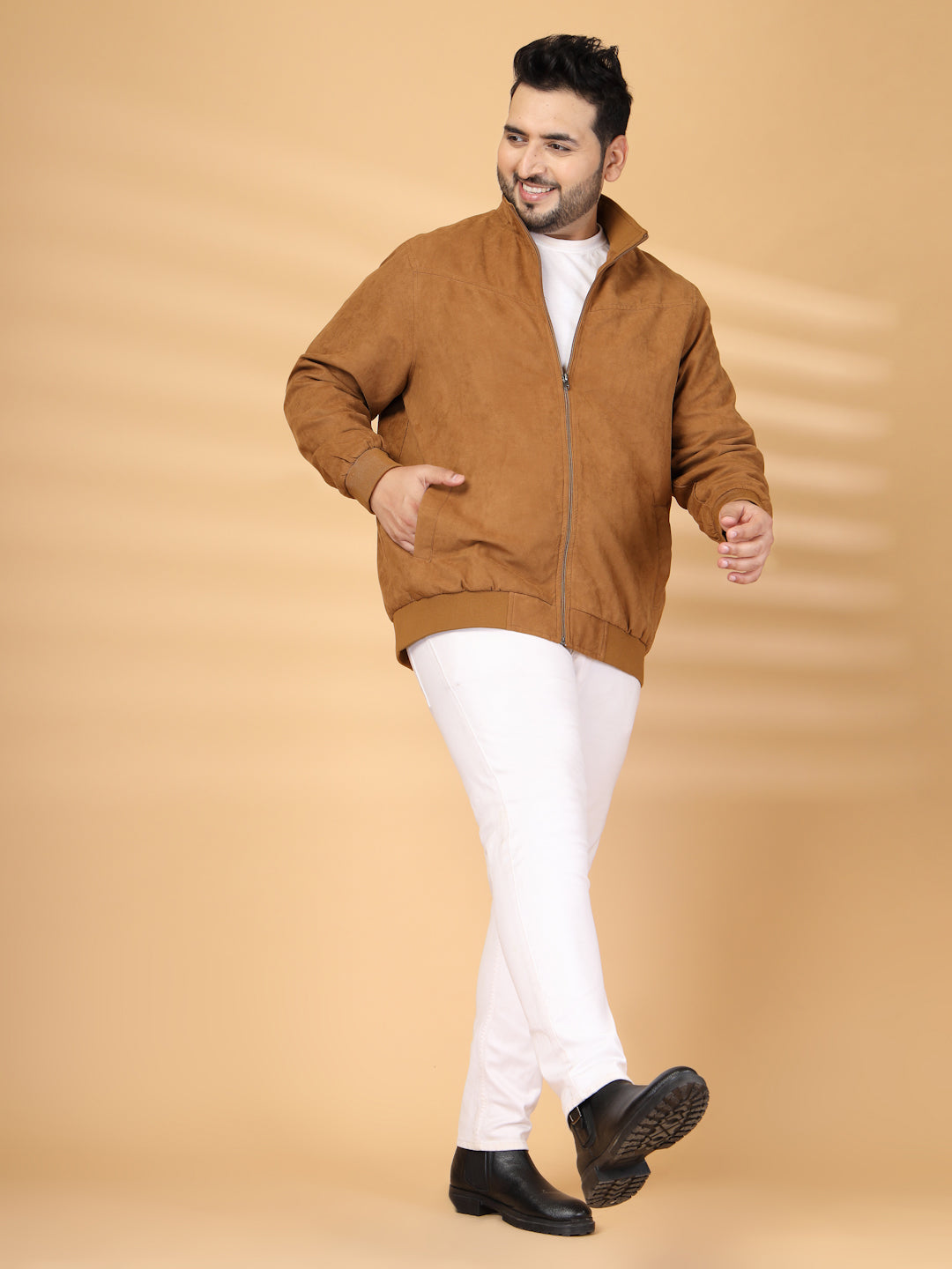 Plus Size Men Mock Collar Solid Bomber Jacket