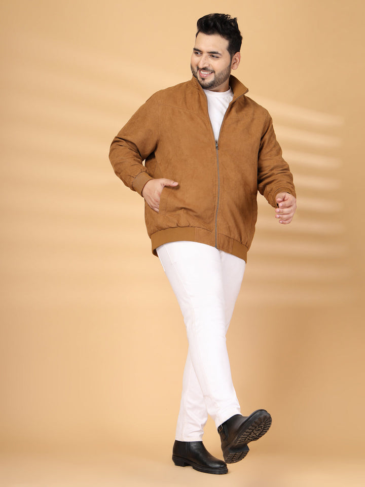 Plus Size Men Mock Collar Solid Bomber Jacket