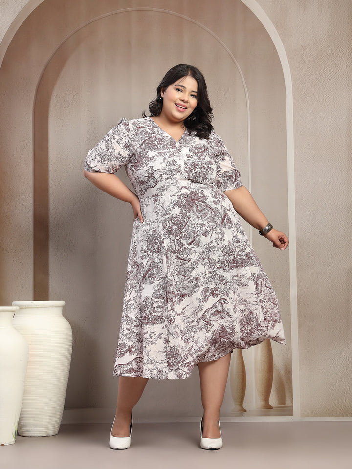 Plus Size Print A-Line Midi Dress