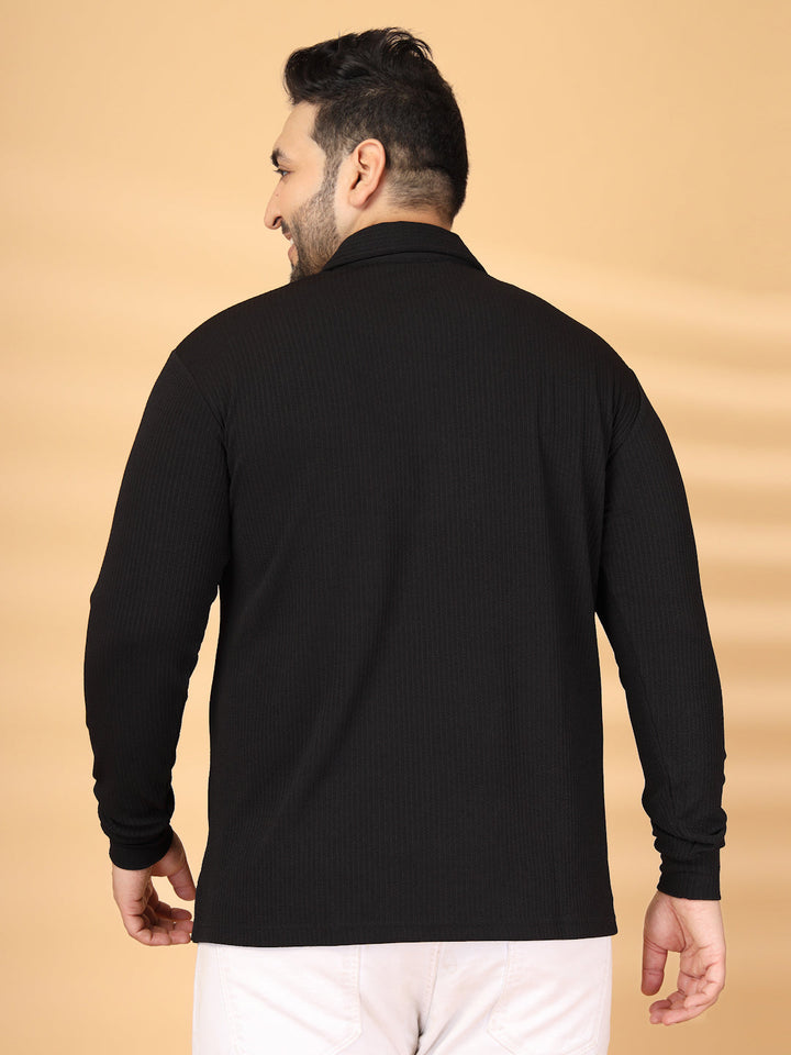 Plus Size Self Design Polo Collar Long Sleeves T-shirt