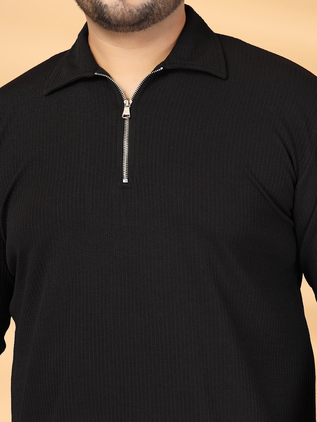 Plus Size Self Design Polo Collar Long Sleeves T-shirt