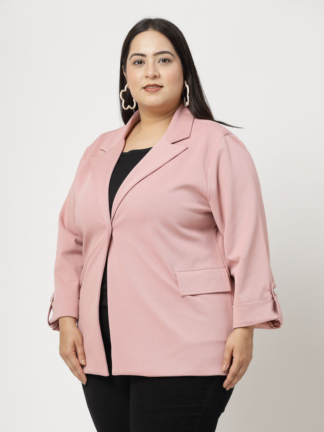 Plus Size Women Fleece Crop Tailored Jacket