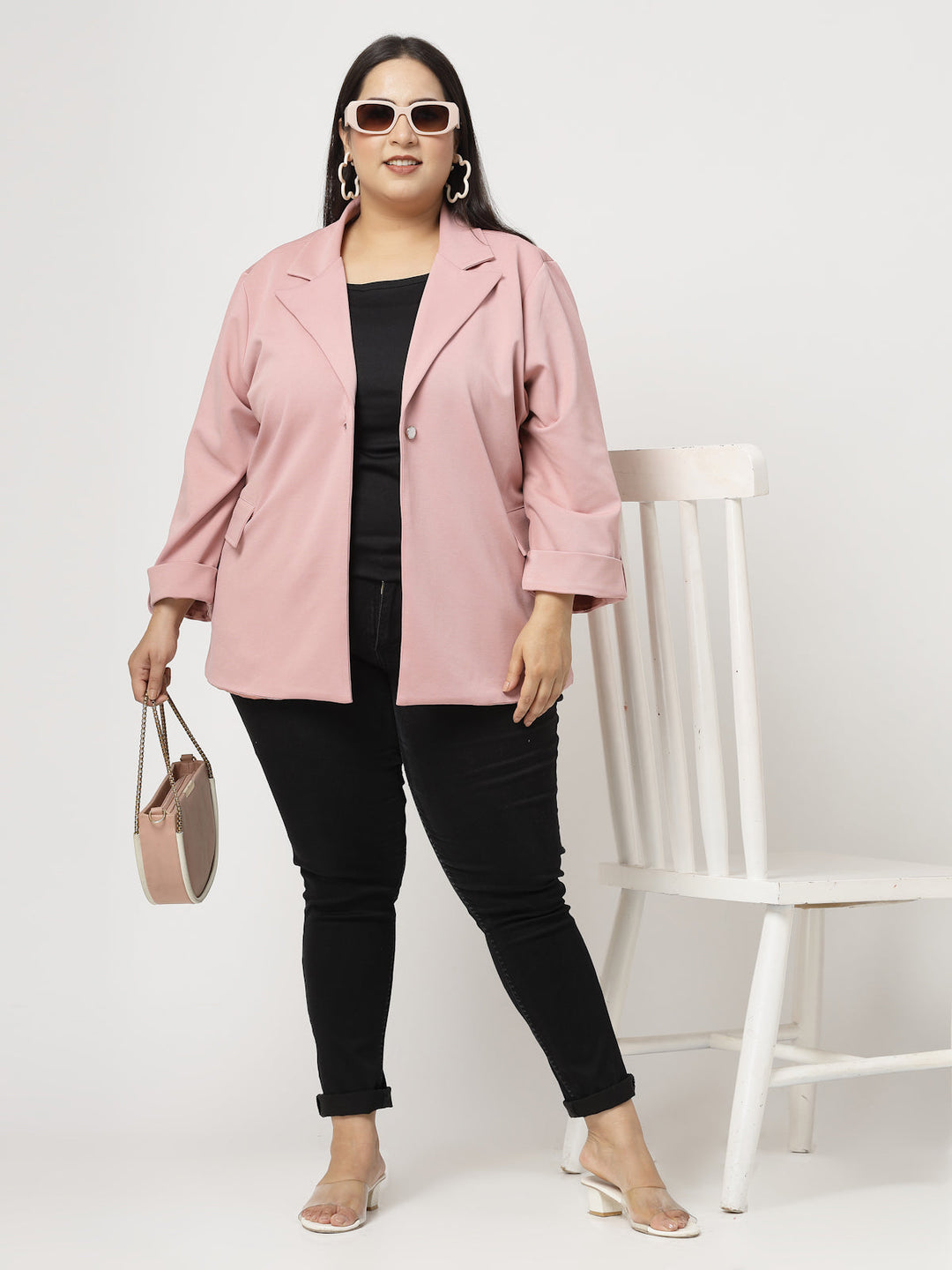Plus Size Women Fleece Crop Tailored Jacket
