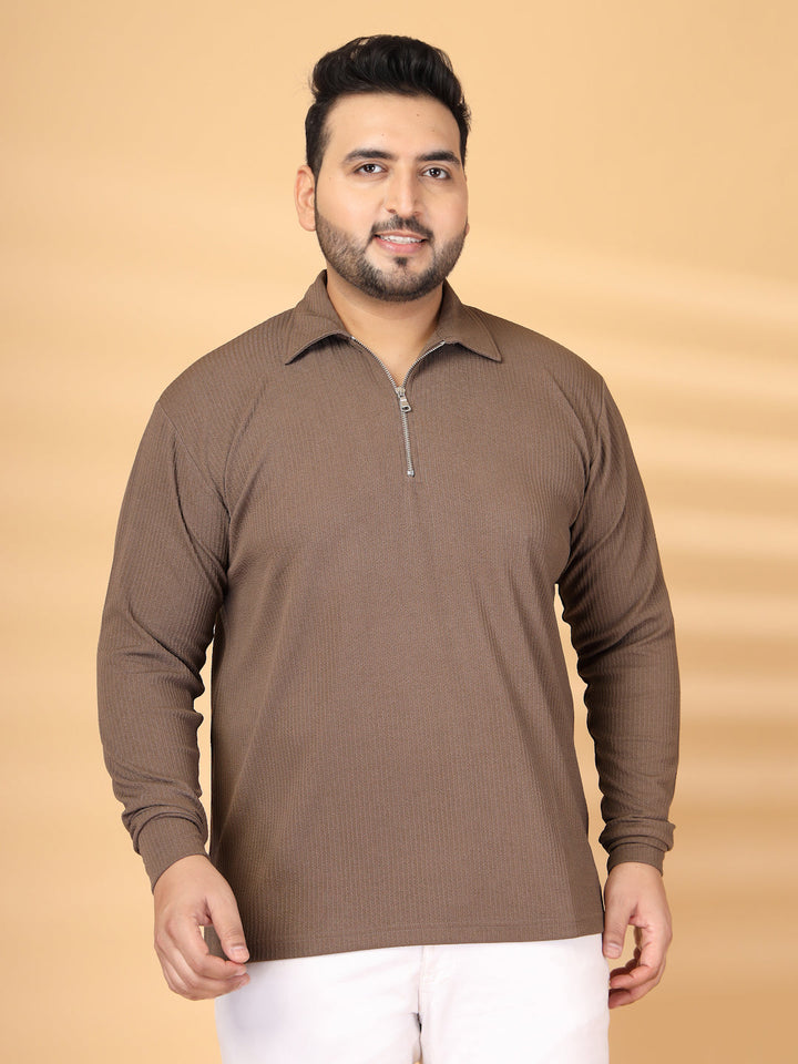 Plus Size Men Polo Collar Self Design T-shirt