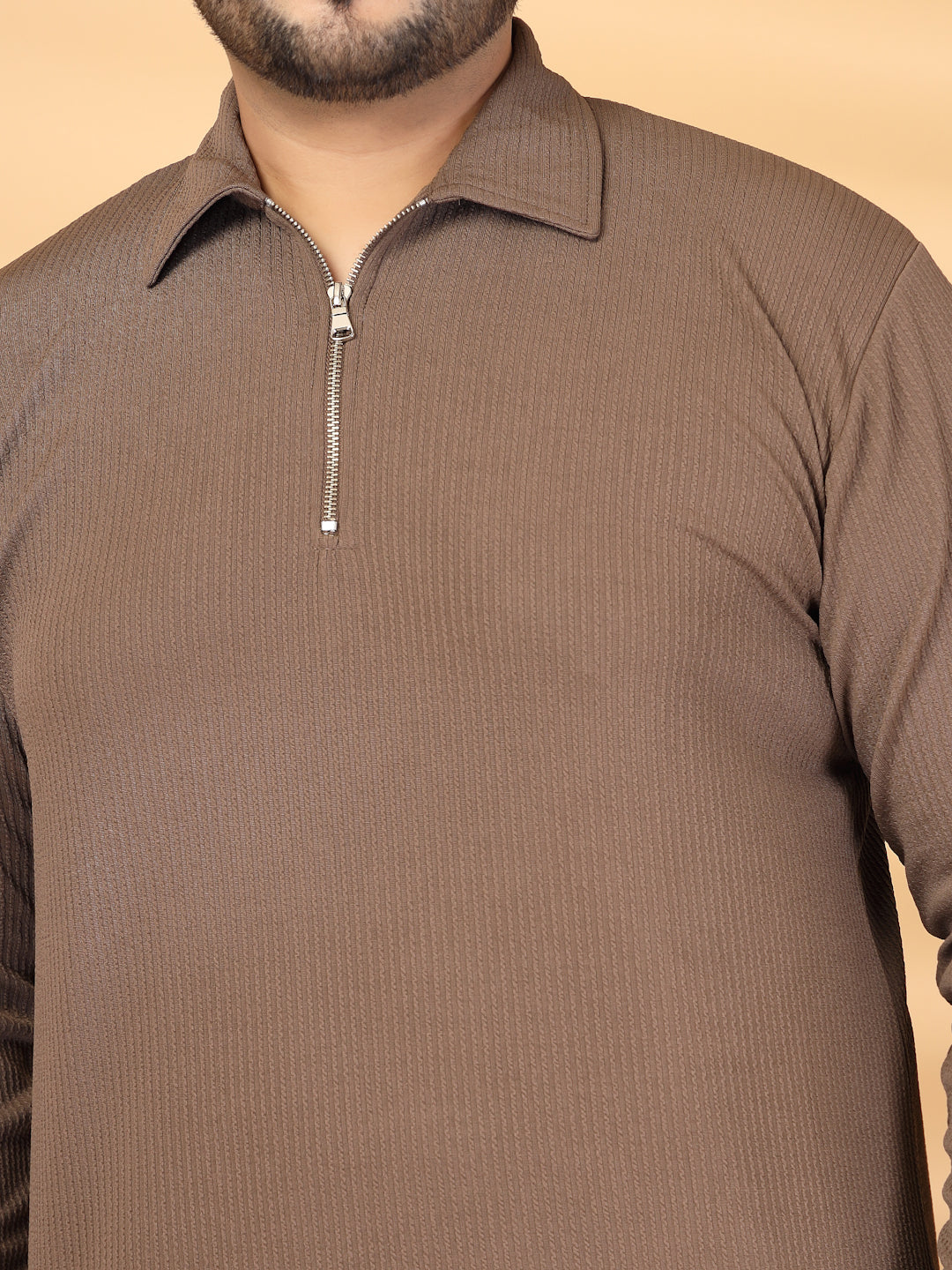 Plus Size Men Polo Collar Self Design T-shirt