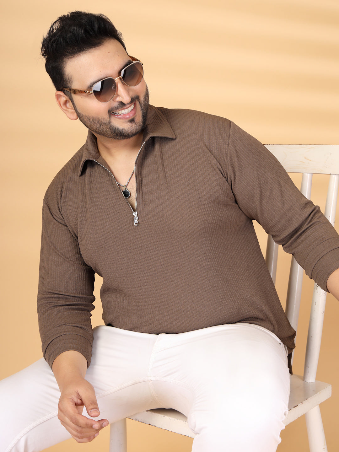 Plus Size Men Polo Collar Self Design T-shirt