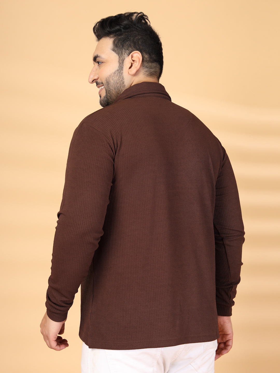 Plus Size Self Design Polo Collar Long Sleeves T-shirt
