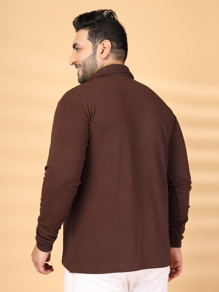 Plus Size Self Design Polo Collar Long Sleeves T-shirt