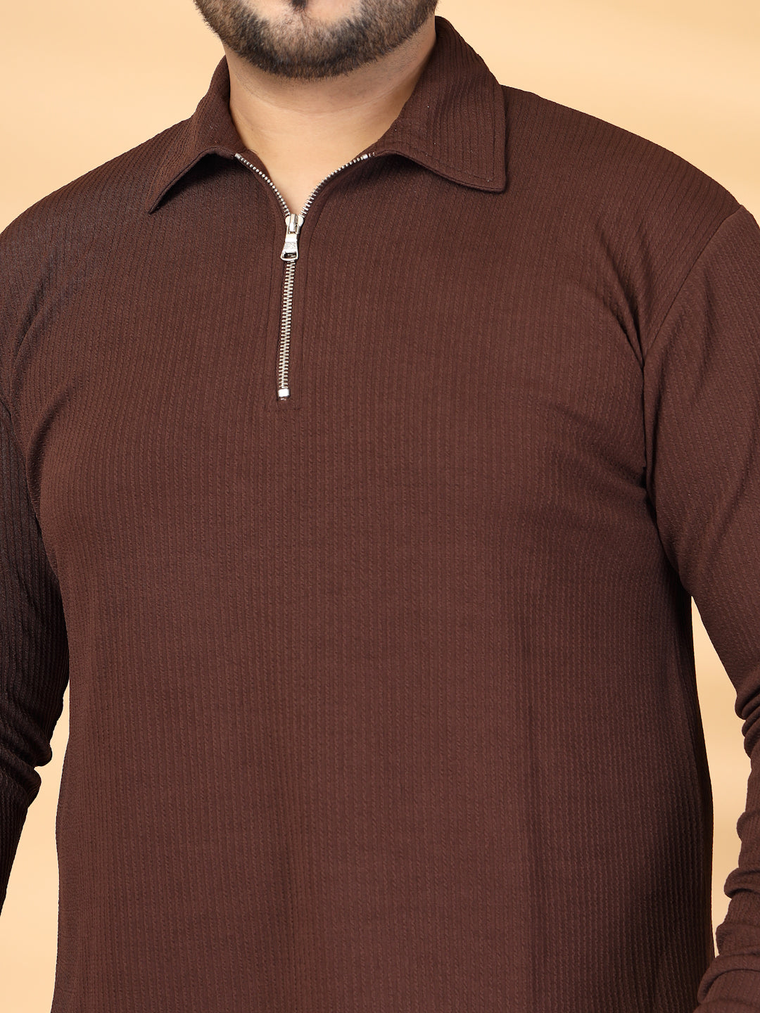 Plus Size Self Design Polo Collar Long Sleeves T-shirt