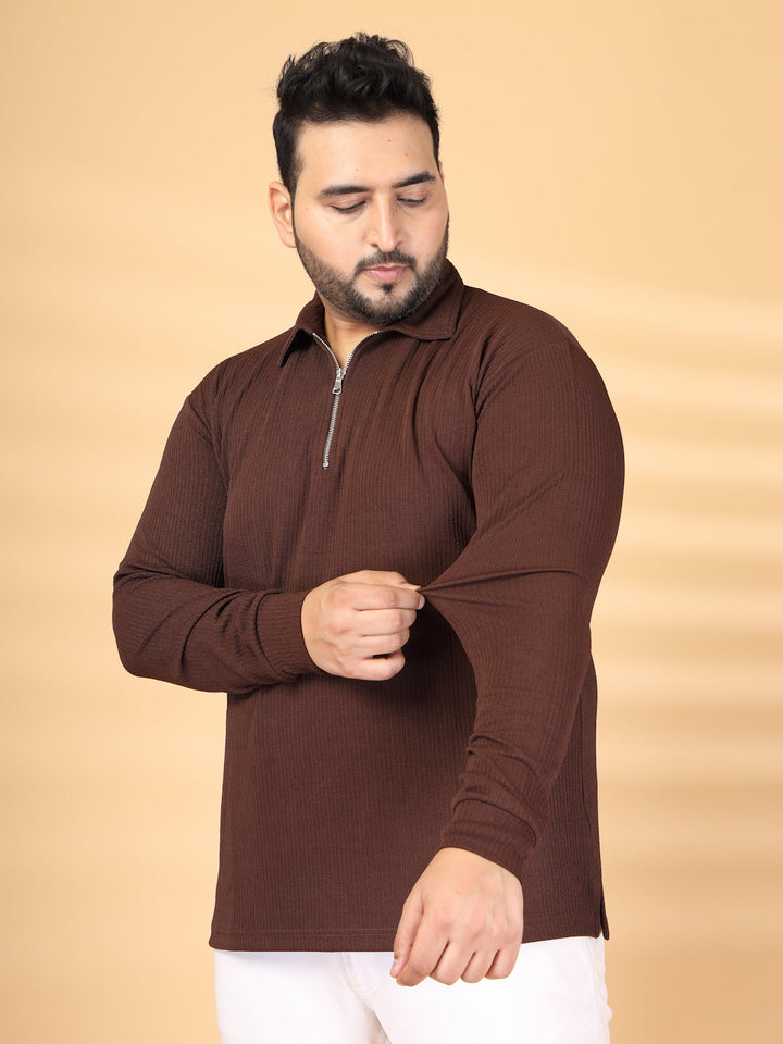 Plus Size Self Design Polo Collar Long Sleeves T-shirt