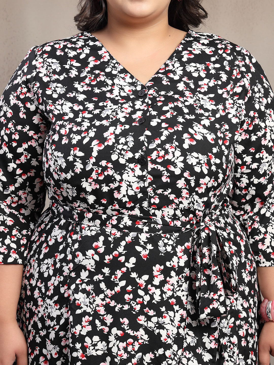 Plus Size Printed Puff Sleeve Fit and Flare Midi Dress