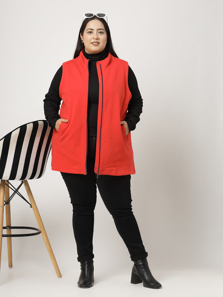Plus Size Women Colourblocked Fleece Longline Tailored Jacket