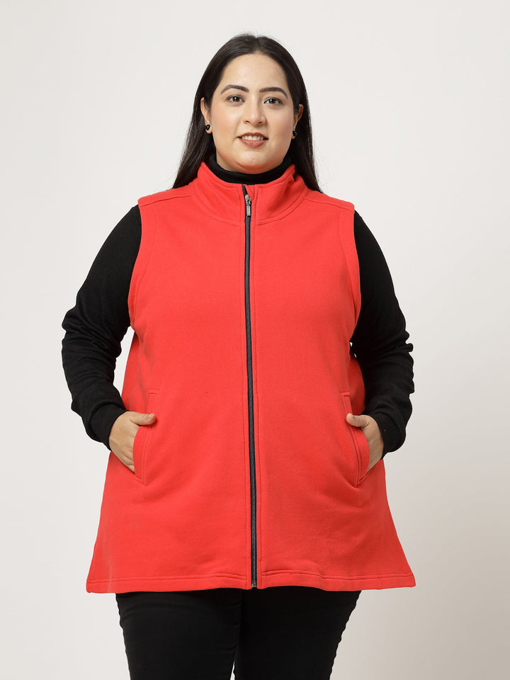 Plus Size Women Colourblocked Fleece Longline Tailored Jacket