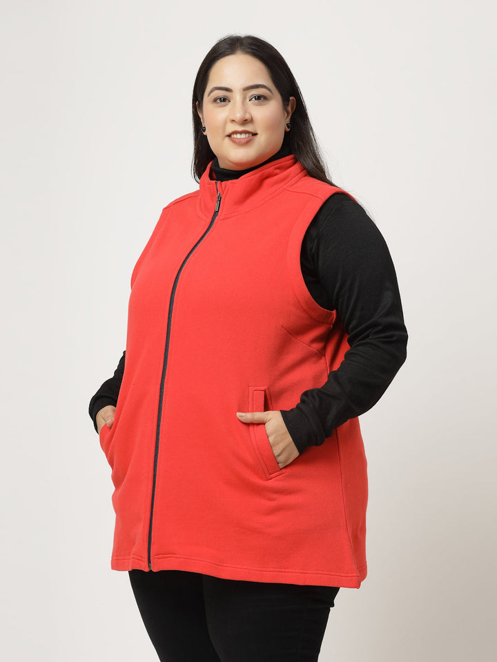 Plus Size Women Colourblocked Fleece Longline Tailored Jacket