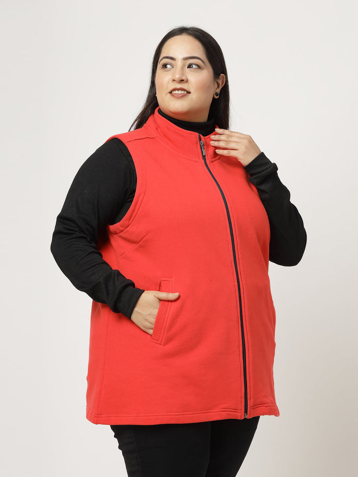 Plus Size Women Colourblocked Fleece Longline Tailored Jacket