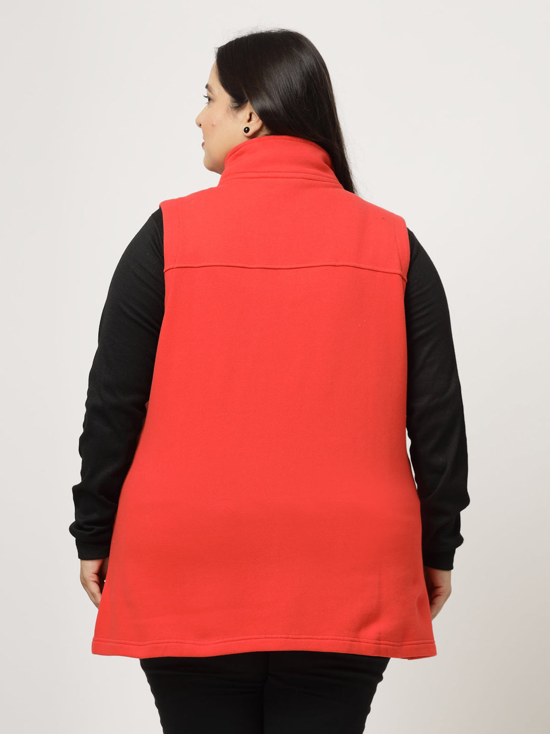 Plus Size Women Colourblocked Fleece Longline Tailored Jacket