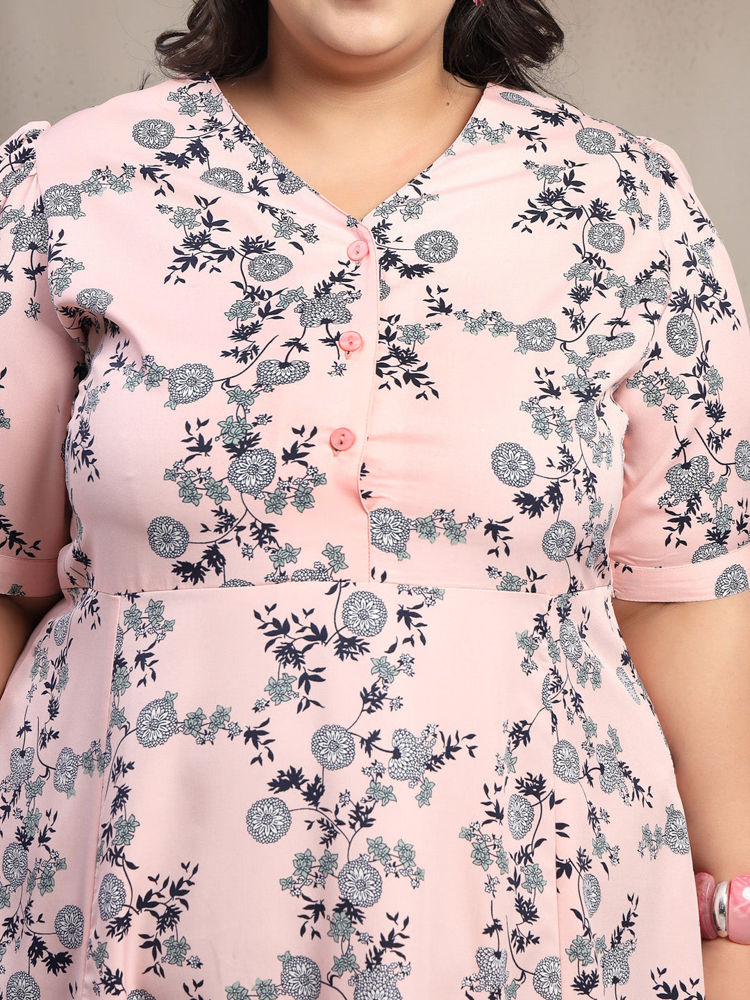 Plus Size Women Pink Floral Garden Print Midi Dress