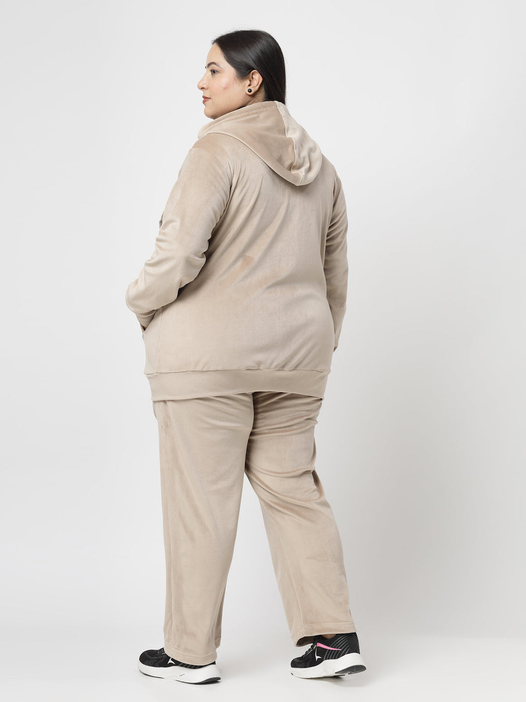 Plus Size Women Hooded Neck Velour Tracksuit
