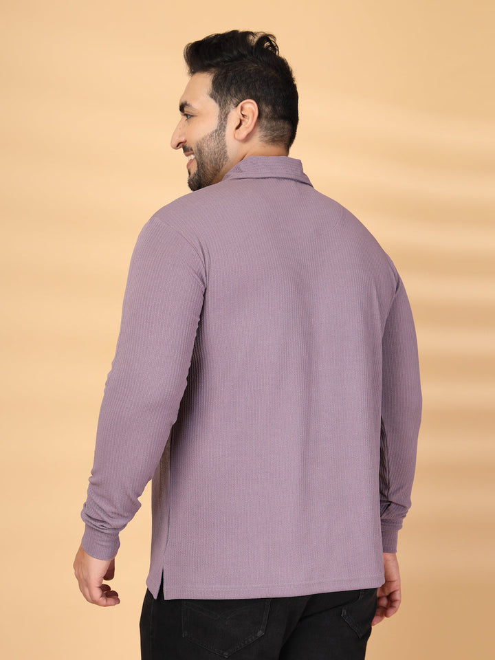 Plus Size Self Design Polo Collar Long Sleeves T-shirt