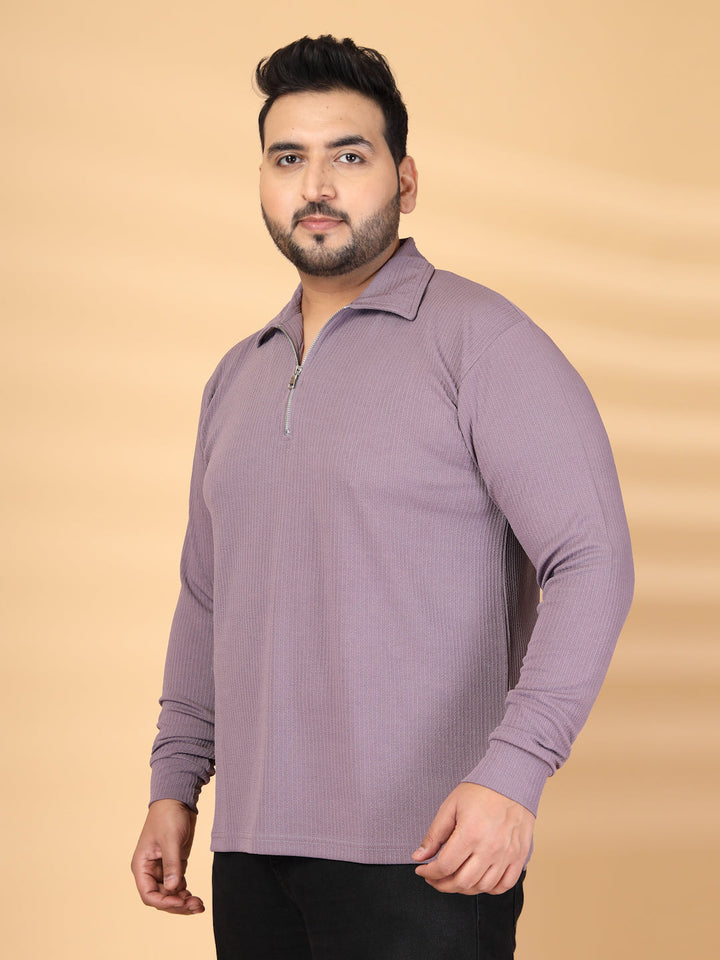 Plus Size Self Design Polo Collar Long Sleeves T-shirt